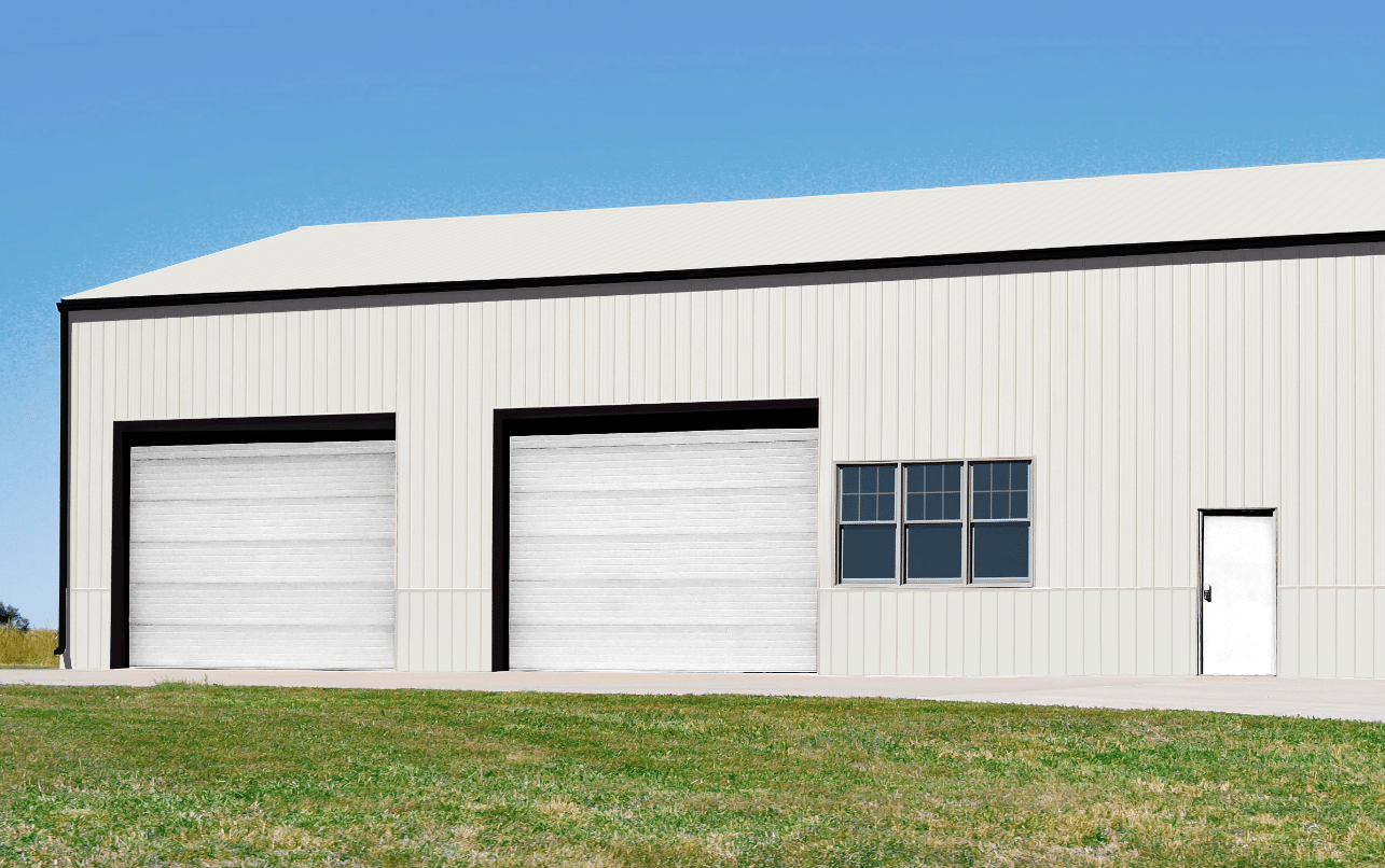White metal roofing and siding panels on a building